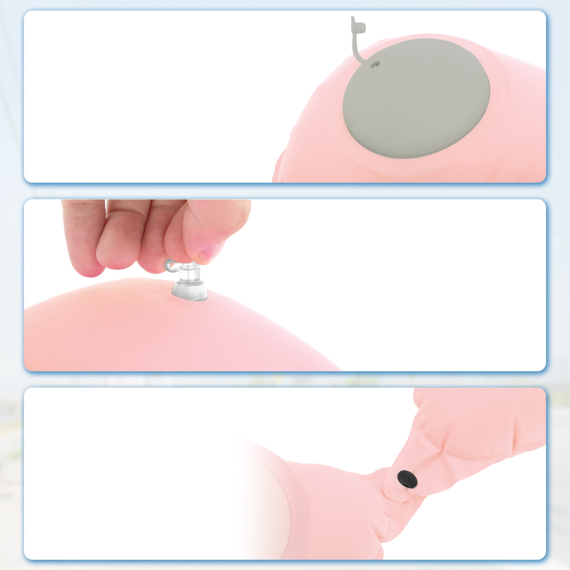 Unique Bargains Travel Pillow Press to Inflate Neck Pillow Light Pink 15.75"x11.02"