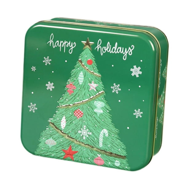 Lata de galletas navideñas con dibujos de chocolate, para guardar bocadillos, envoltorios de regalo, golosinas navideñas Árbol de Navidad verde