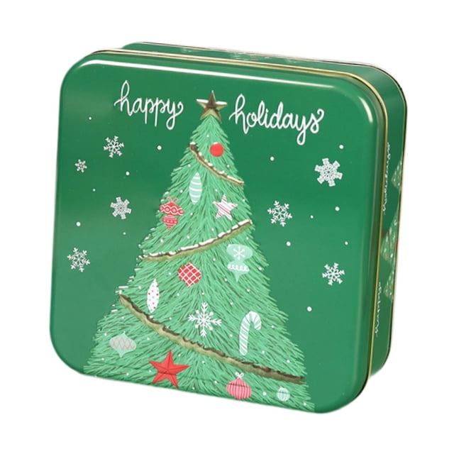 Lata de galletas navideñas con dibujos de chocolate, para guardar bocadillos, envoltorios de regalo, golosinas navideñas Árbol de Navidad verde