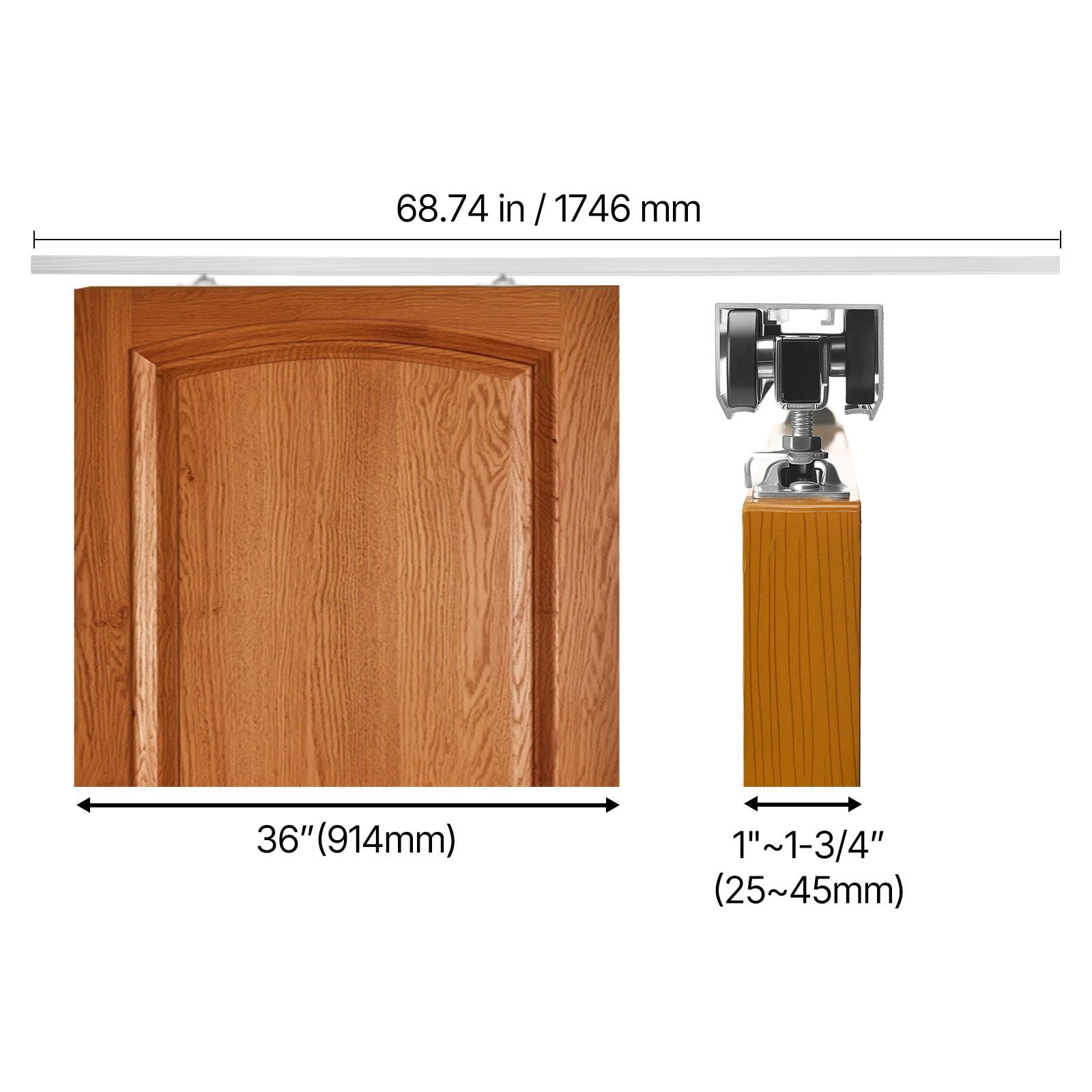 Pocket Door Track Kit 68.74 Inch Soft-Close Aluminum Alloy for 36 Inch Wide Doors Bedroom Closet