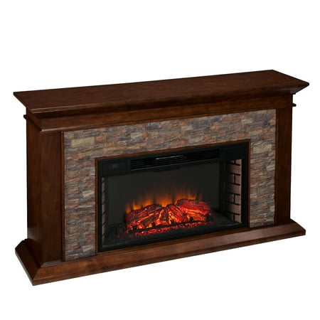 SEI - Canyon Electric Fireplace - Whiskey Maple With Durango Faux Stone
