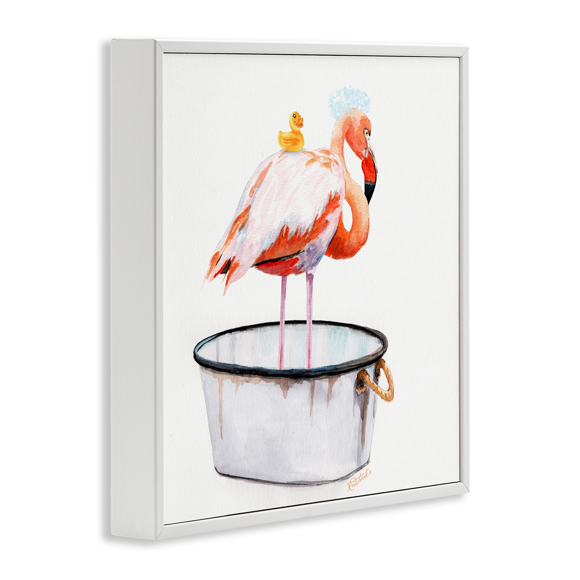 Stupell Industries Flamingo Bubble Bath Time Animals & Insects Painting White Framed Art Print Wall Art, 24 x 24