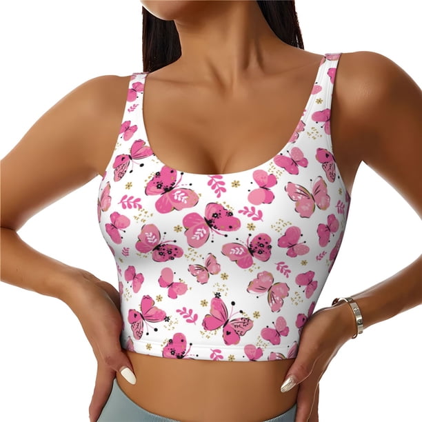 Fotbe Girl Butterfly Sujetador Deportivo Largo sin Aros para Mujer con Almohadillas y Soporte Medio, Transpirable y Absorbente, Camiseta Tipo Chaleco o Tank Top-Medium