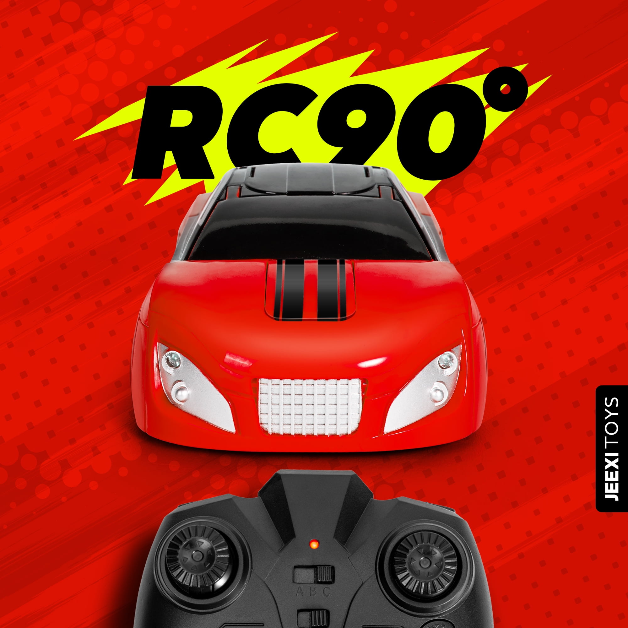 JEEXI Wall Climbing Remote Control Car - Transforming Robot RC Car Toy for Kids, Drives on Walls, Windows, Floors & Ceilings, Dual Mode for Floor & Wall, Fun Gift for Boys & Girls (Red)