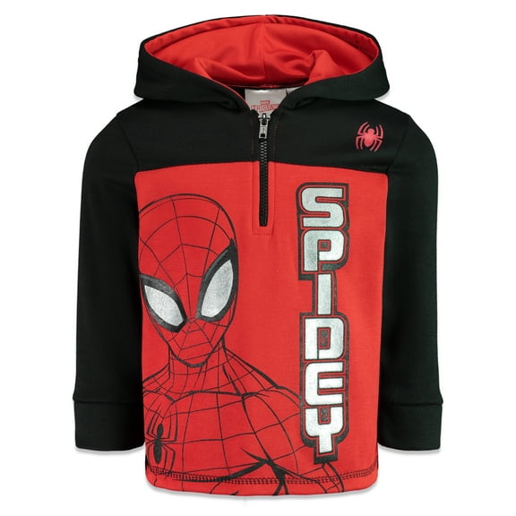 Marvel Spiderman Big Boys Fleece Half-Zip Pullover Hoodie Red/Black 12