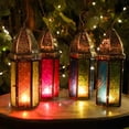 thumbnail image 5 of In the Breeze 9215 — Teal & Green Large Hex Tealight Lantern — Moroccan-Style Boho Chic Tealight Glass and Metal Tabletop Lantern, 5 of 6