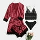 thumbnail image 2 of Conjunto de pijama de encaje de cuatro piezas para mujer, traje de tirantes, lencería sexy para mujer, bata de seda para dormir, encaje, 2 of 6