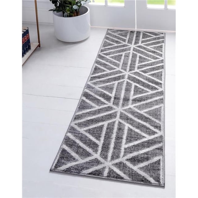Unique Loom 3149044 2 x 6 ft. Matrix Trellis Motif Runner Rug, Dark Gray