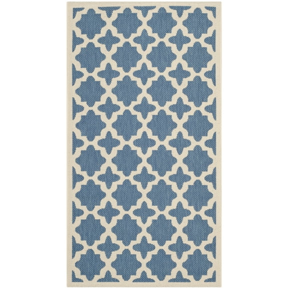 SAFAVIEH Courtyard Amanda Geometric Indoor/Outdoor Area Rug, Blue/Beige, 2'7" x 5'