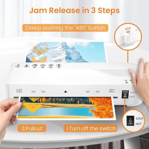Laminator Machine, A4 Laminators Hot & Cold with 20 Laminating Sheets and Trimmer, 9 Inch Laminating Machine for Office, School, Business and Home - White