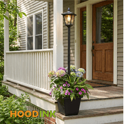 HOODINK Solar Lamp Post with Planter, IP 44 Waterproof Solar Garden Lights, 2000mah LED Planters Pots Outdoor for Pathway