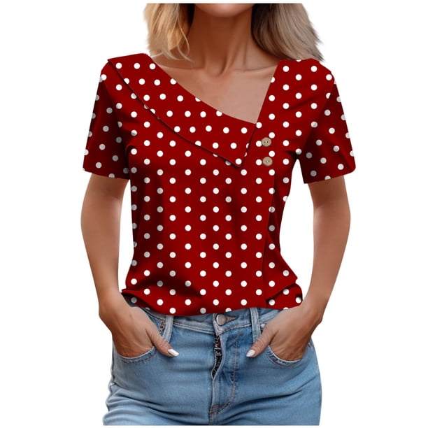 Camisetas de Manga Corta para Mujeres Casual, Camiseta con Botón Impreso a Damas para Diario, Espectáculo Y Fiesta