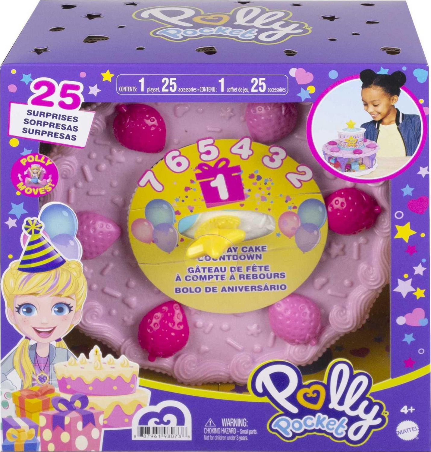 Polly Pocket Birthday Cake Countdown, Birthday Cake Shape & Package, 7 Play Areas, 25 Surprises