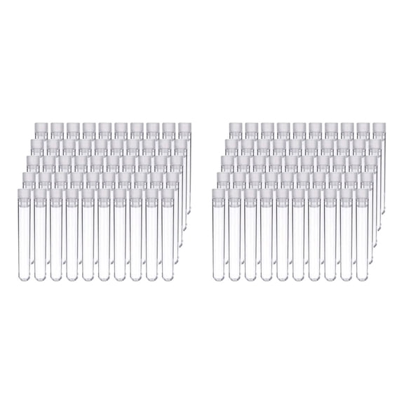 200Pcs Clear Plastic Test Tubes with White Screw Caps Sample Containers Bottles Push Caps 12X75mm