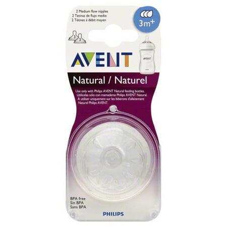 Philips Avent Natural Medium Flow Nipple for Avent Natural Bottles, 3 Months+, 2-Pack, BPA-Free