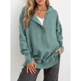 thumbnail image 3 of PRETTYGARDEN Womens Fashion Oversized Long Sleeve Hoodie Button Down V Neck Sweatshirt Side Slit Casual Pullover Tops, 3 of 9