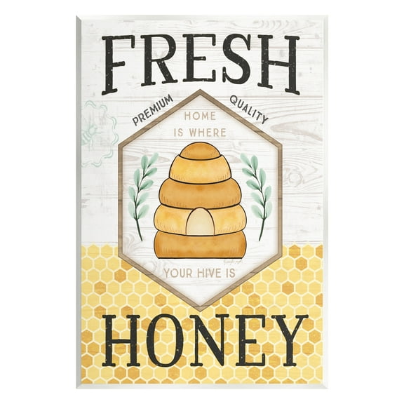 Stupell Industries Fresh Honey Rustic Bee Hive Typography Sign Graphic Art Unframed Art Print Wall Art, Design by Jennifer Pugh