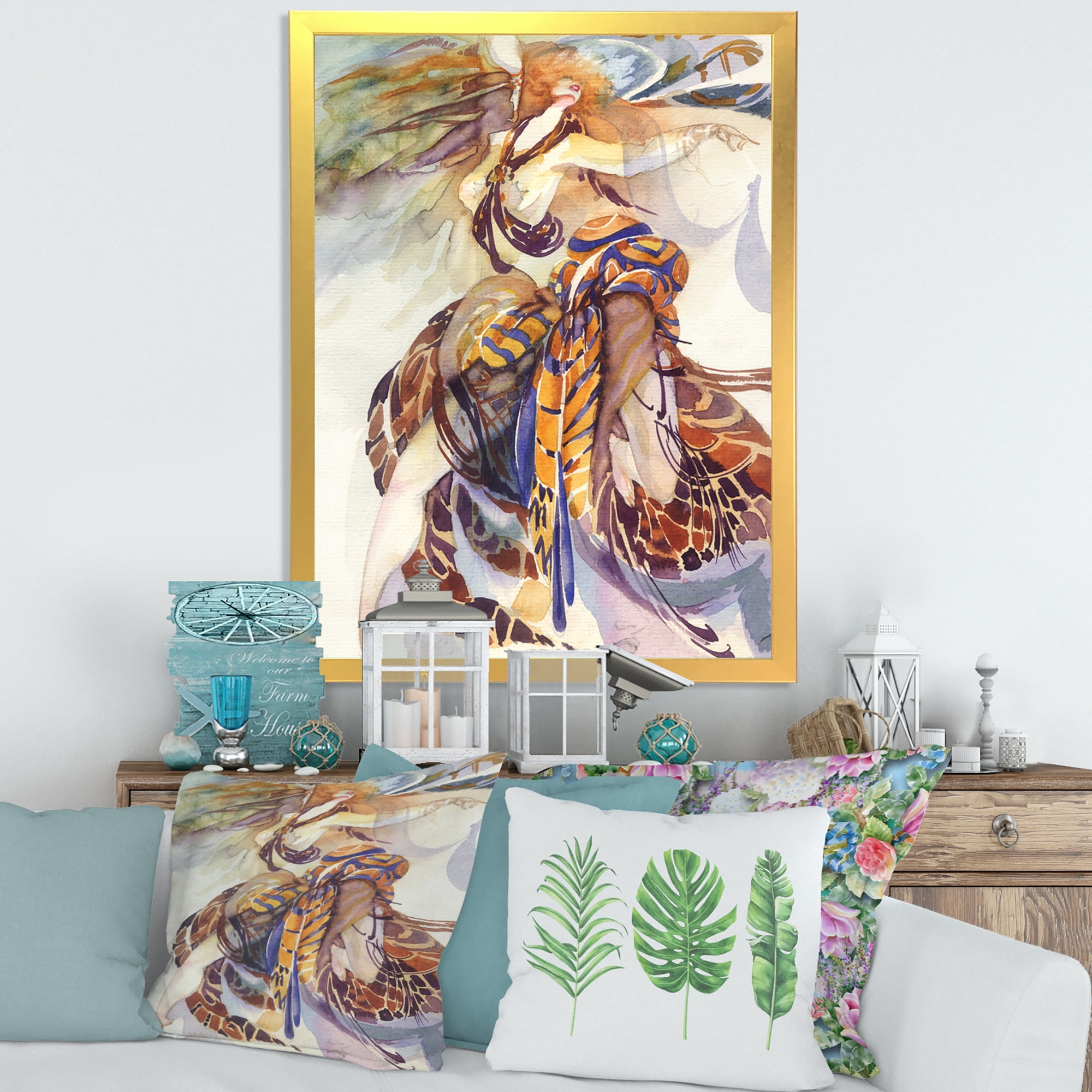 Designart 'Allegory of Paradise Bird Woman Portrait' Traditional Framed Art Print