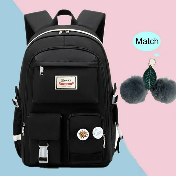 EIMELI Nylon School Backpack Large Capacity Girls School Bag Mochilas (Pink)