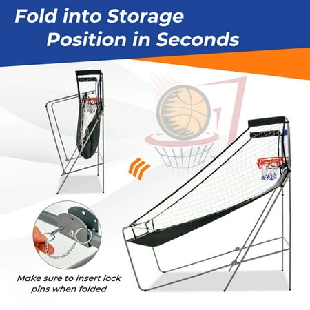 Costway - Dual Shot Basketball Arcade Game with 8 Game Modes Electronic Scoring - Blue