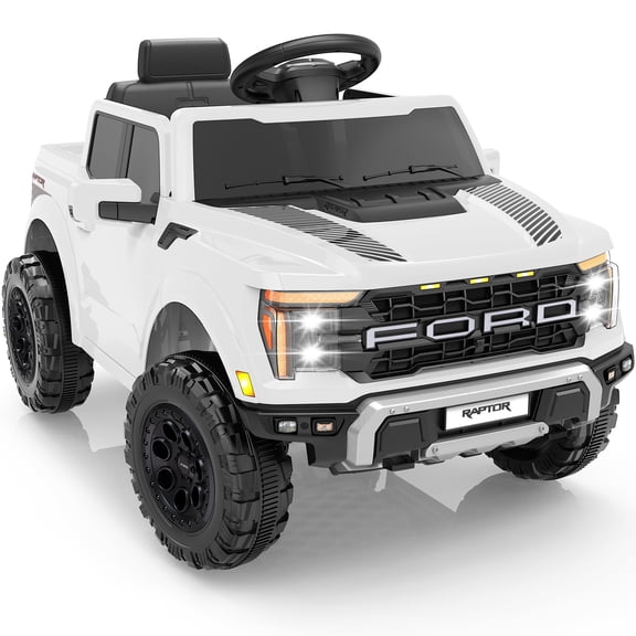 iYofe 12V Ford F150 Raptor Powered Ride on Truck Car with Remote, Bluetooth, FM, 4 Wheel Electric Car for Kids Toddlers Ages 3-5, White