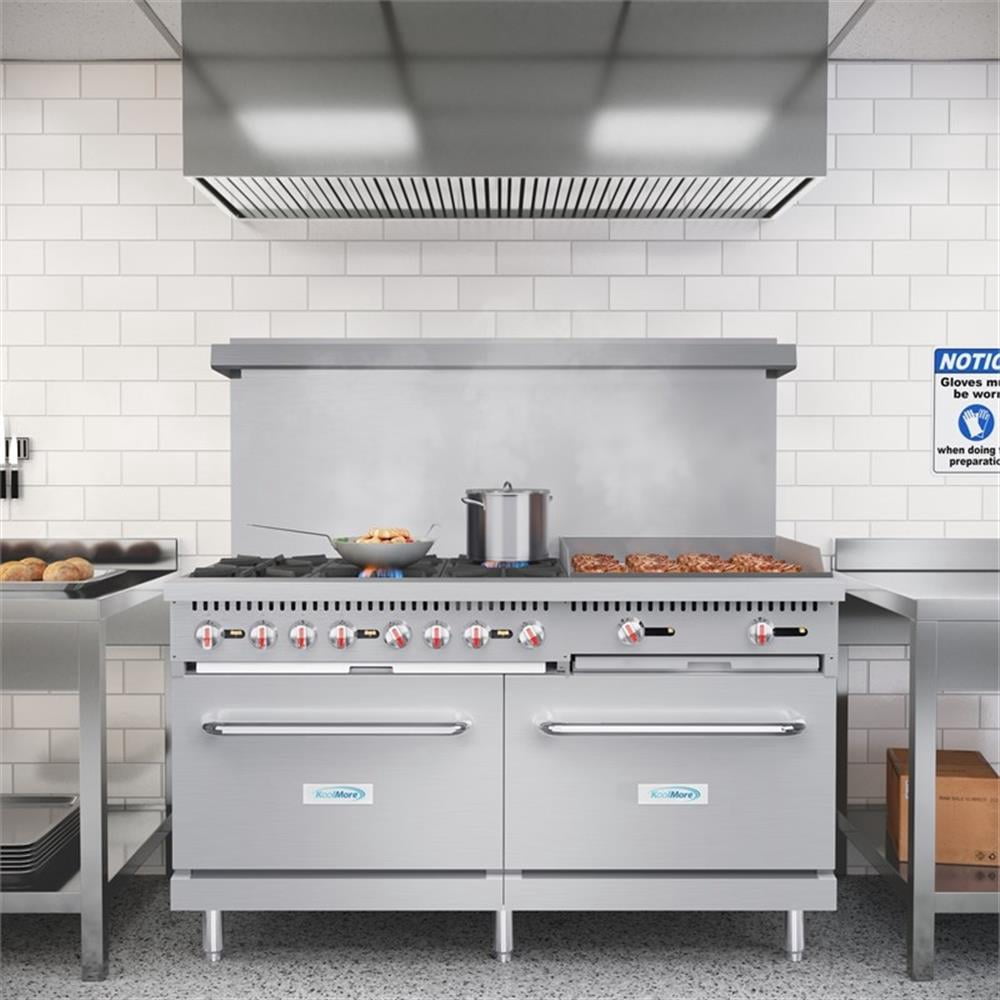 Pemberly Row 60" 6 Burner Commercial LP Range with 24" Griddle in Steel