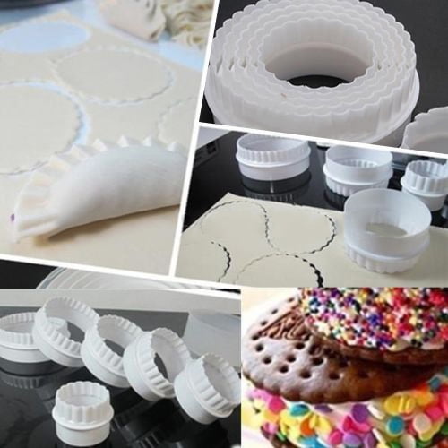 6pcs//set Round Plastic Scalloped Fluted Cookie Pastry Decor Y3K8 Biscuit Y5D4