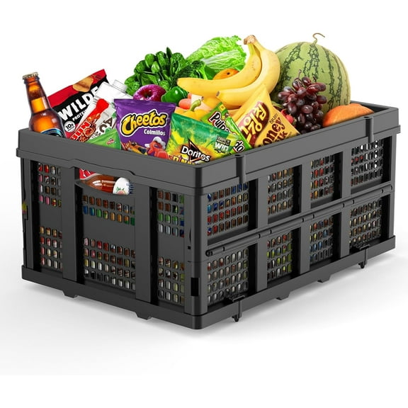 TOOLIOM Collapsible & Stackable 50L Plastic Storage Crates with Handles, Black, 1 Count, 1 Pack