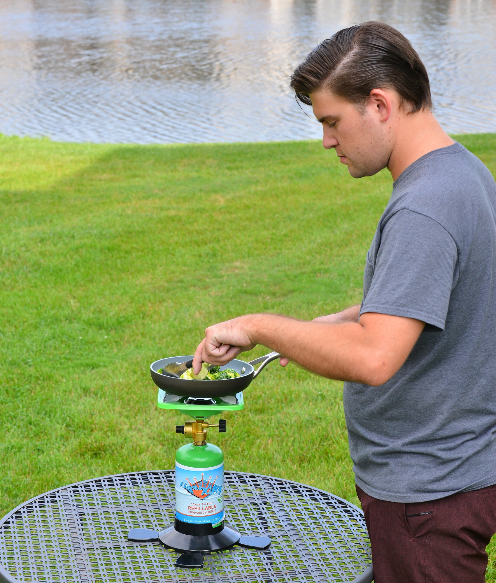 Flame King Portable Bottle Top Camping Stove with Stand for Outdoor Cooking & Backpacking, 10,000 BTU