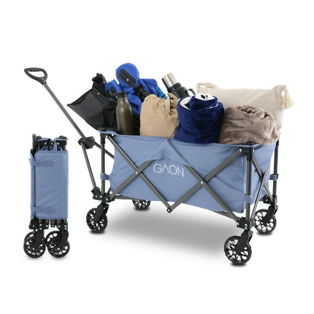 Carrito Vagon Plegable Multiusos con Estructura de Acero Reforzado y Ruedas para Exterior Resistentes - Carro Vagon Portatil Transportador hasta 100 Kg Azul Grisaceo