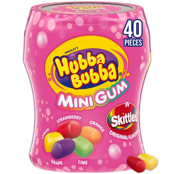 Hubba Bubba Minis Skittles Flavored Bubble Gum - 40 Ct Resealable Bottle