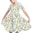thumbnail image 6 of MKOSPLRT Girls Short Sleeve Floral Dress Kids Boho Casual Twirly Skater Dress Retro Boho Flowy Pleated Dress for Girls 4-14 Years, 6 of 8