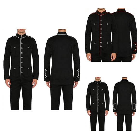 Gothic Officer Coat For Casual Long Jacket With Trim Detailing And Stand Collar