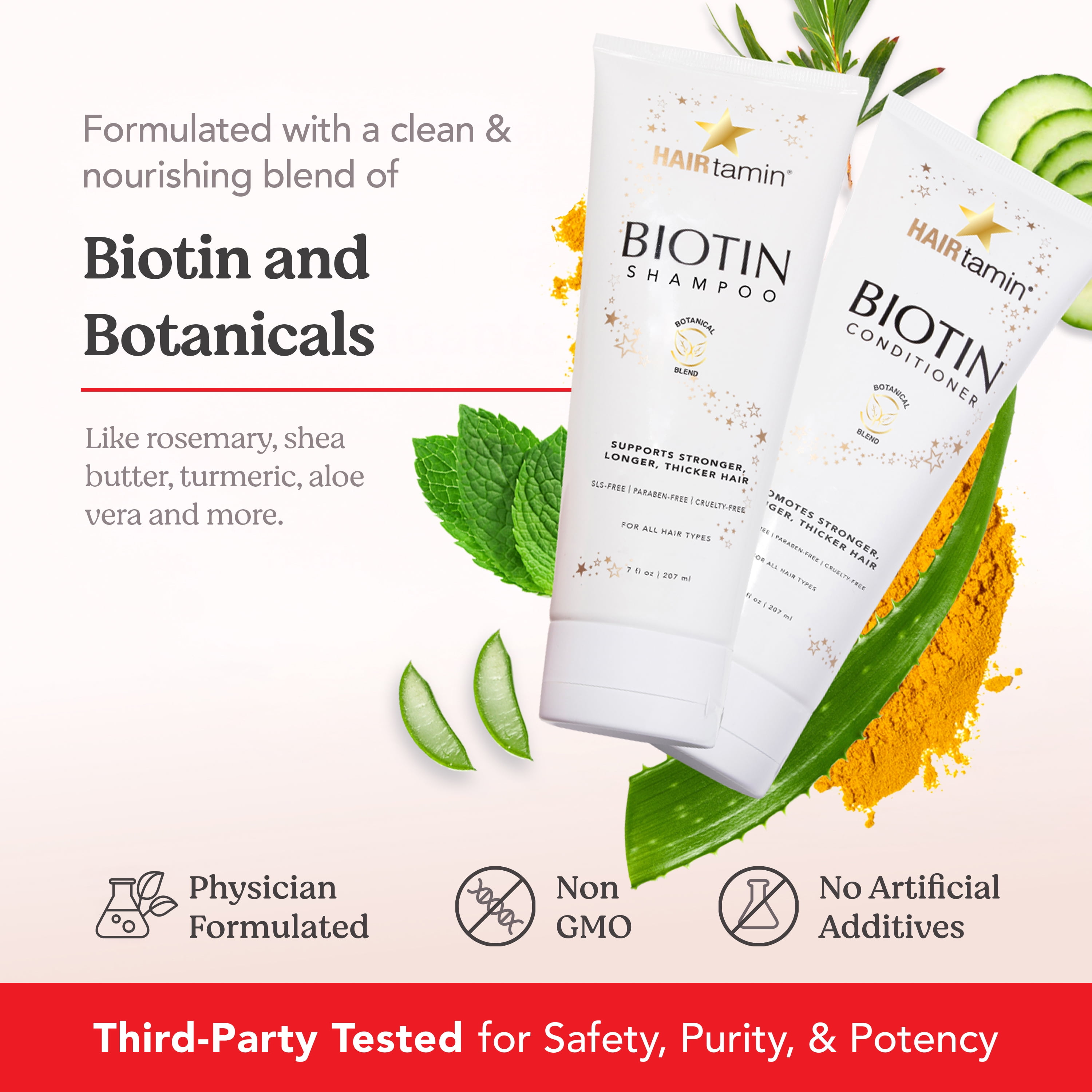 HAIRtamin® Biotin & Botanicals Shampoo & Conditioner Set | Nourishing Duo for Stronger, Thicker-Looking Hair | 7 fl oz