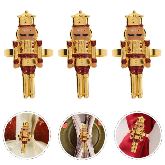 HEMOTON 4 Pcs Nutcracker Napkin Ring Banquet 6.90X4.50X4.00CM Red