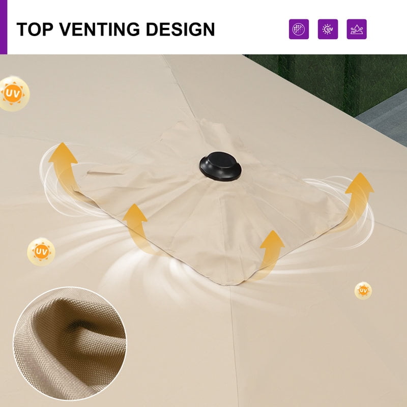 PURPLE LEAF OUTDOOR 8FT Square Cantilever Umbrella with Base - 360° Rotating Waterproof Patio Umbrella, Khaki Sun Shade for Poolside Deck Garden Backyard