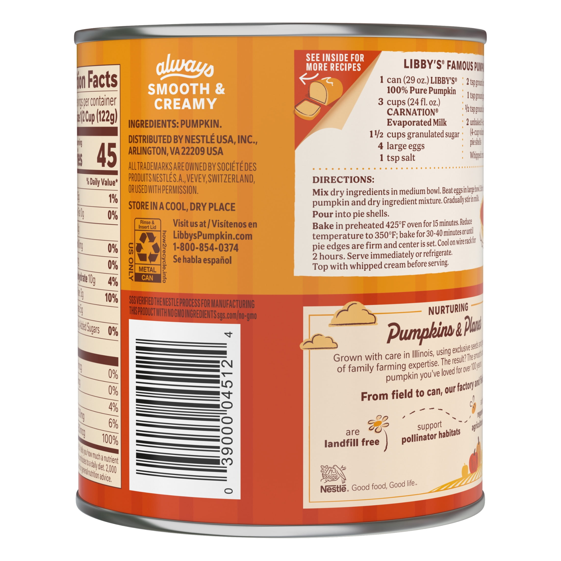 Libby's 100% Pure Pumpkin Puree, All Natural Gluten Free Canned Pumpkin for Baking Pumpkin Pie Dessert, 29 oz Can