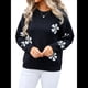 thumbnail image 1 of Suéter de Flores para Mujer, Suéter de Punto de Cuello Redondo Extragrande, Top de Punto Acanalado, Conjuntos de Invierno, Tops Tipo Jersey. Negro L, 1 of 10
