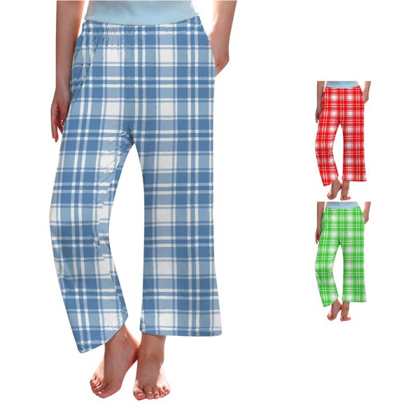 Toddler Girls Pants Plaid Print Long Pants Sleepwear Nightwear Stylish Loungewear Size 3-4T ,Blue