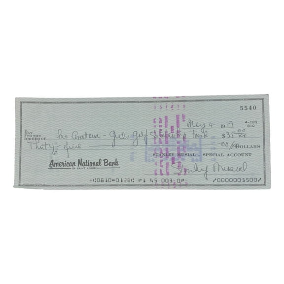 Stan Musial St. Louis Cardinals Signed  Bank Check #5540 BAS