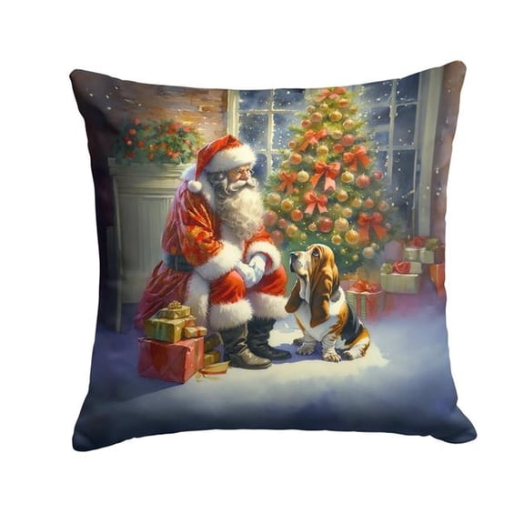 Carolines Treasures DAC4063PW1414 14 x 14 in. Basset Hound & Santa Claus Throw Pillow