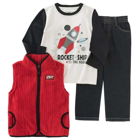 

Kids Headquarters Infant Toddler Boys 3 Piece Rocket Ship Shirt Pants Vest 6-9m