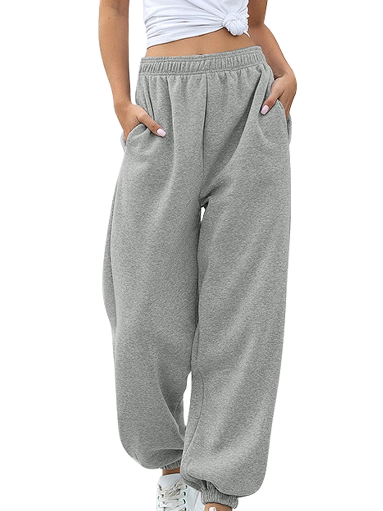 Women Yoga Plain Pants Sweatpants Jogging Bottoms Sports Casual Workout Trousers 