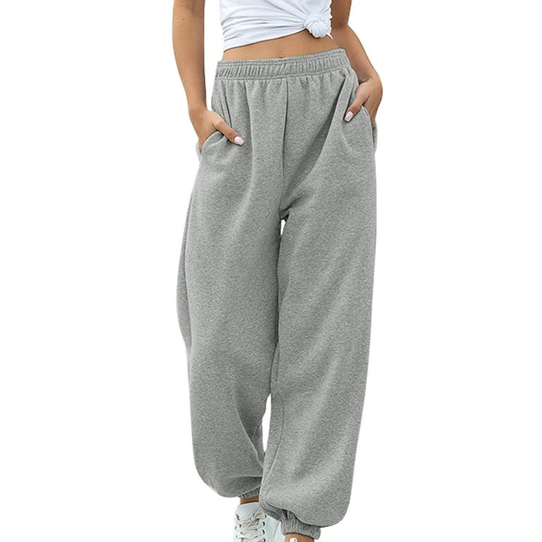 Bebiullo Women's Closed Bottom Sweatpants with Pockets High Waist Workout  Jogger Pants Casual Trousers 