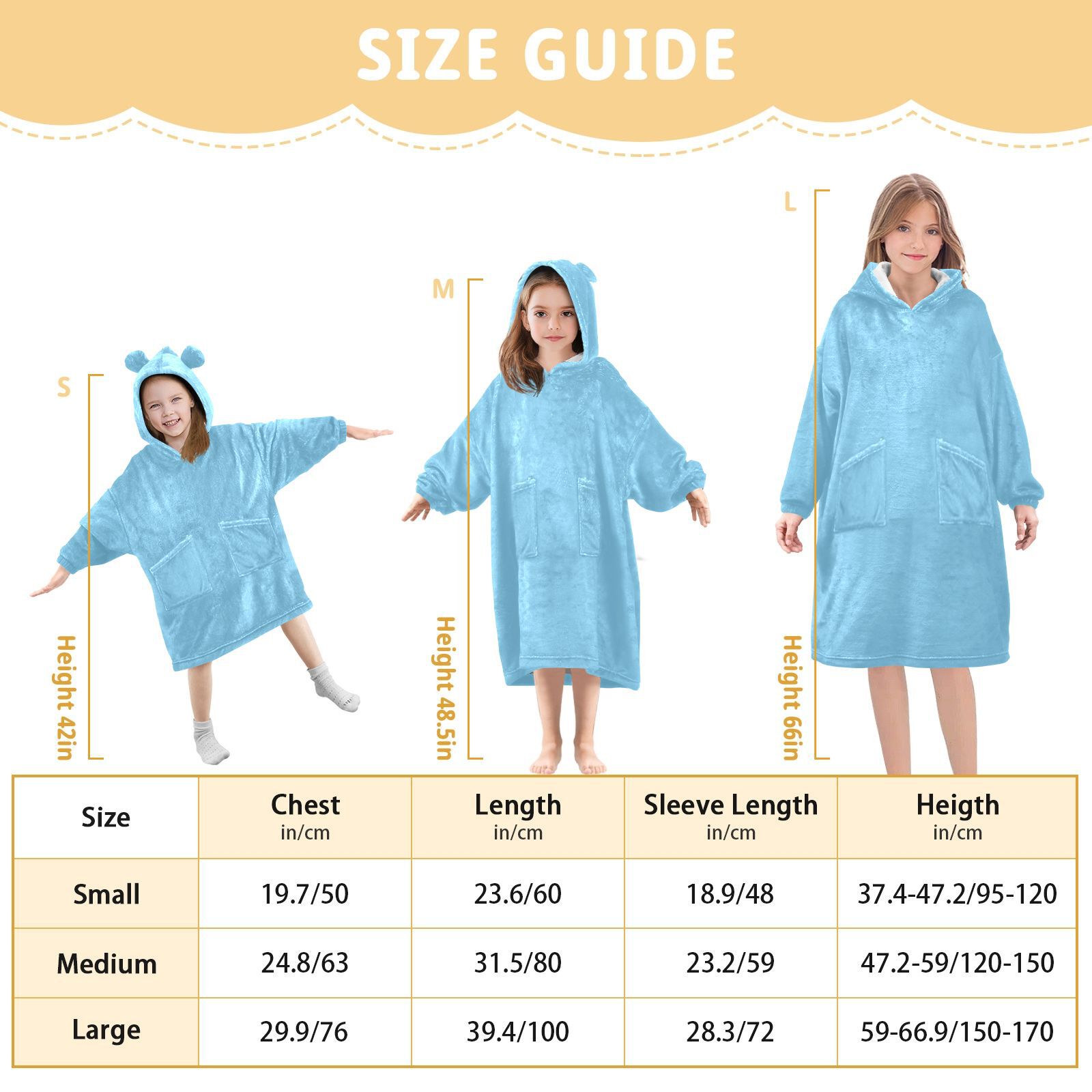 Blue Color Oversized Wearable Blanket Hoodie Sweatshirt Flannel for Unisex Girls Boys