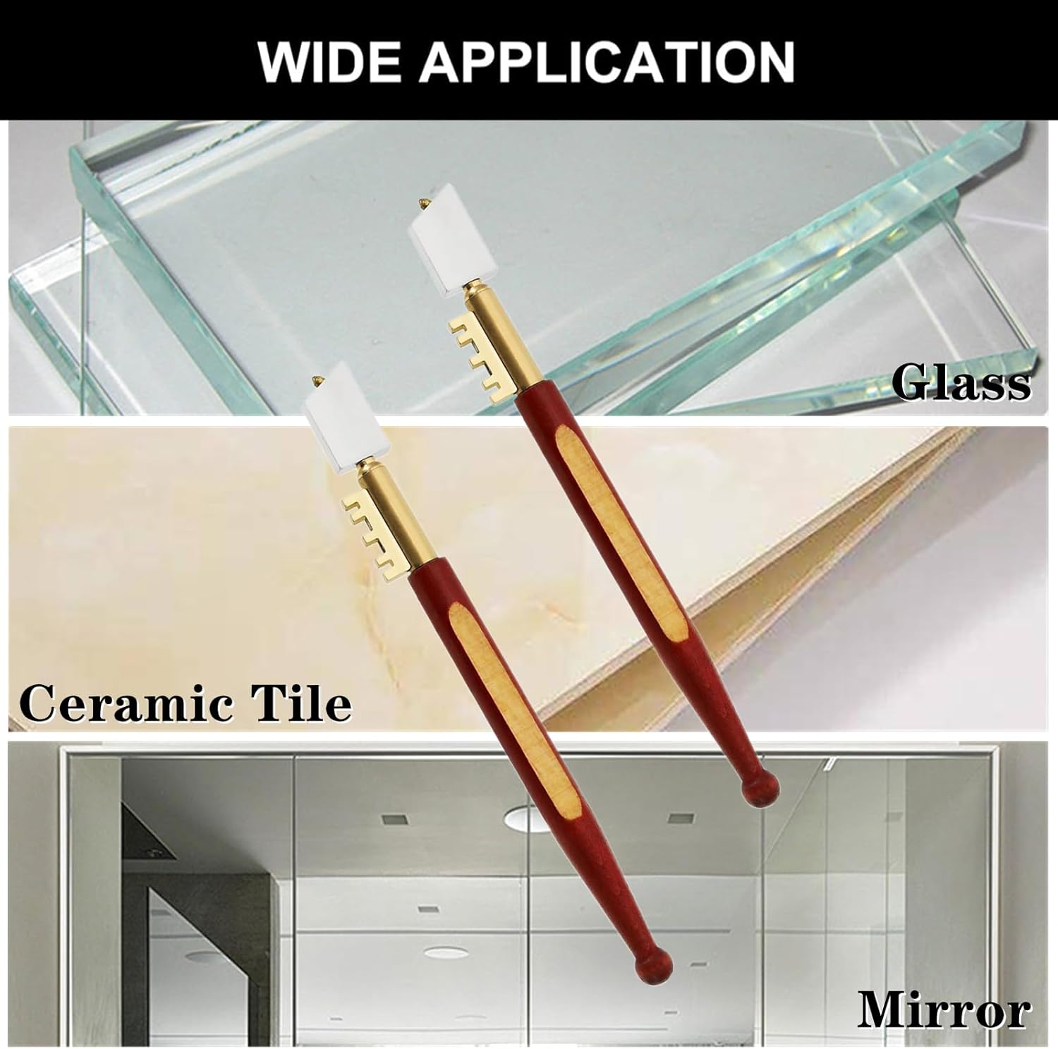 ABCISI Diamond Tip Glass Cutter, 2 Pieces Glass Cutting Tools, Professional Glass Cutting Kit with Wood Handle for Glass, Mosaic, Tiles, and DIY Projects