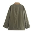 thumbnail image 2 of Mid-Length Oversized Canvas Jacket for Women with Contrast Corduroy Collar, Loose Fit Utility Coat, Lightweight Casual Workwear Outerwear, 2 of 5