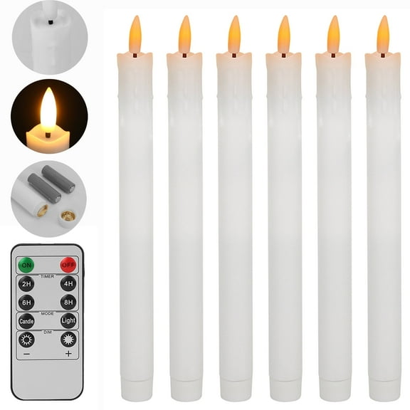 Flickering Ivory Flameless LED Battery Operated 6 Pack ,Taper Plastic Candles 3D Wick Lights Dropping Tear with Remote Control with Timer for Home Decor ,Halloween ,Christmas ,Wedding ,Banquet