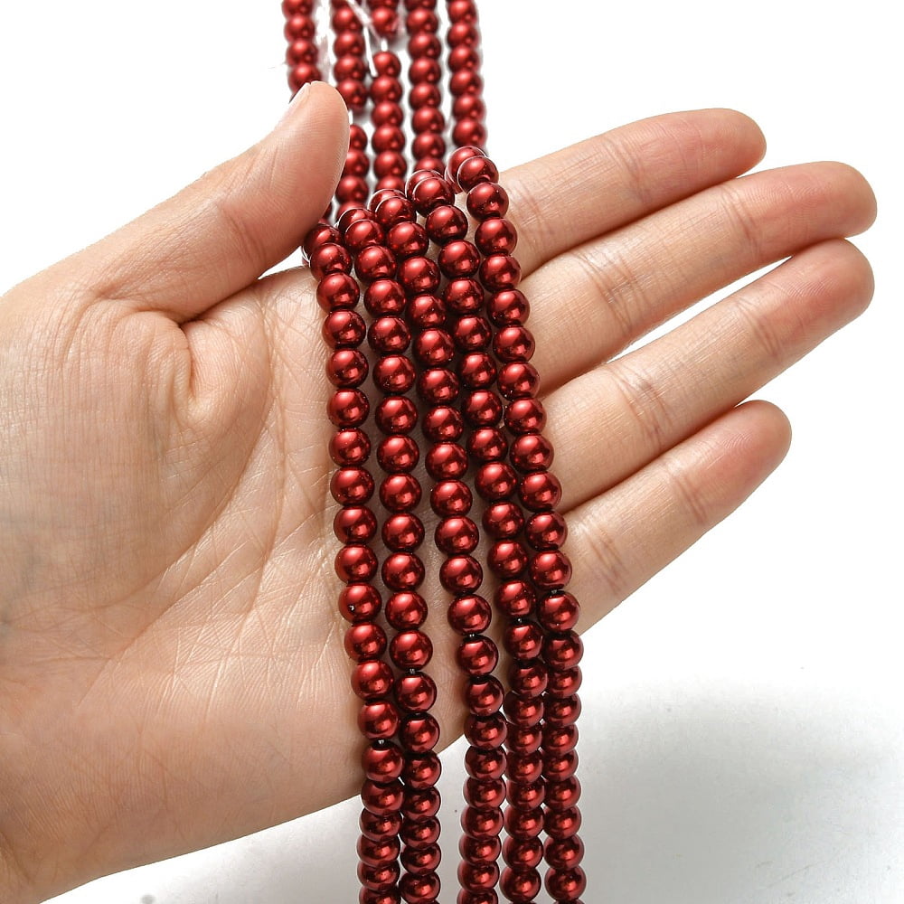 20 strand Eco-Friendly Dyed Glass Pearl Round Beads Strands Grade A Cotton Cord Threaded Crimson 6mm Hole: 1.2~1.5mm 72pcs/strand 15 inch