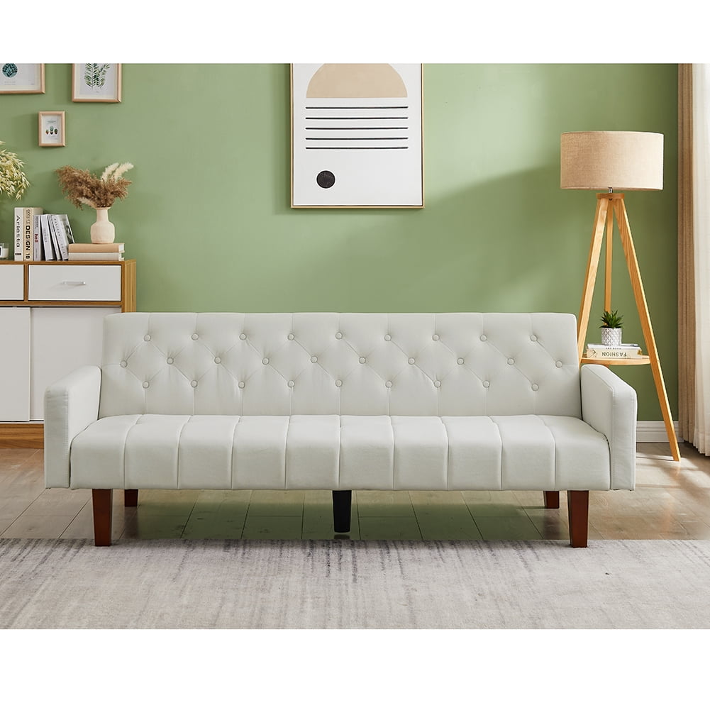 Resenkos 75" Linen Fabric Sleeper Sofa Bed Convertible Loveseat Futon Folding Sleeper Sofa Bed Beige